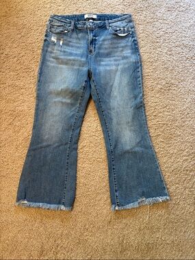 Mica Medium Blue Frayed Hem Flare Jeans - cropped - kick flare